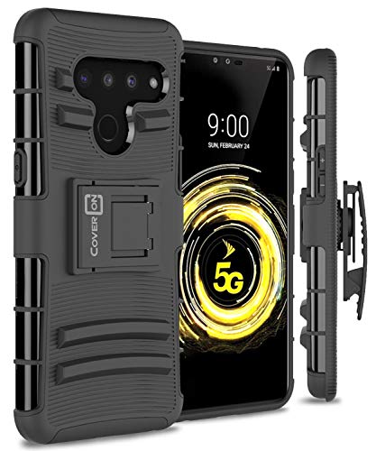 Coveron Heavy Duty Kickstand Belt Clip Explorer Series For Lg V50 Thinq Holster Case (5G 2019), Black #TOP17