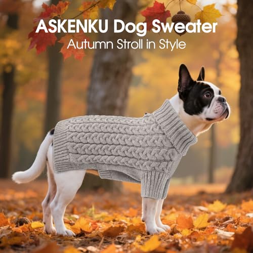 ASENKU Hundepullover Kleine Hunde M, Gestrickt Hundepullover Winter Warm mit Geschirr öffnung, Waschbar Rollkragen Strickpullover Hundepulli mit Beinen für Französische Bulldogge, Boston Terrier