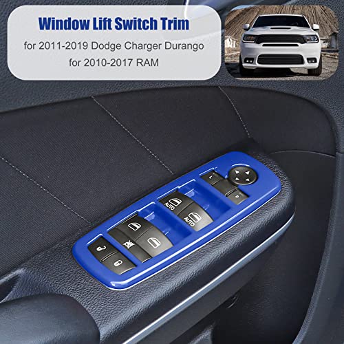 Voodonala Window Lift Switch Power Window Control Regulator Button Embellishment Trim for 2011-2024 Dodge Charger Durango, for 2010-2017 RAM, Interior Accessories ABS Blue 4pcs