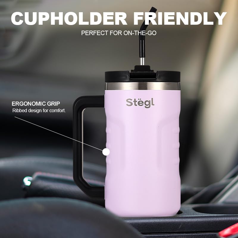 Image of Tumbler with Straw - 1.2L Insulated Coffee Tumbler with Handle | Keeps Drinks Hot 12h Cold 24h | Leakproof Travel Sipper for Office Gym | Stainless Steel Straw