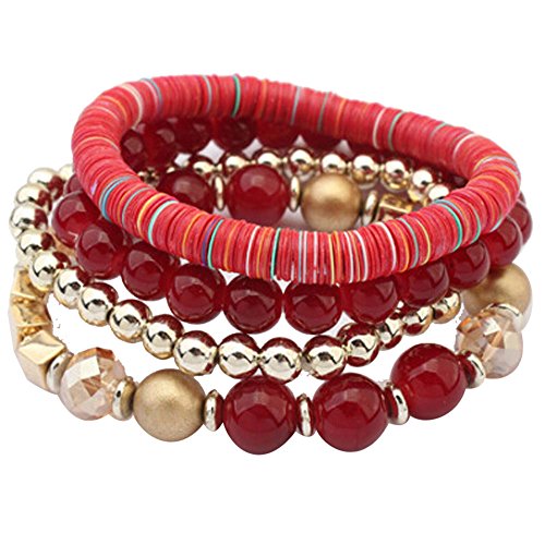 Bohemian Beaded Bracelets for Women Girls Multilayer Stretch Bracelet Stackable Boho Bangle Jewelry
