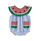 Motlapol Baby Girl Watermelon Romper Sleeveless Ruffle Smocked Bubble Bodysuit with Pockets Cute One Piece Summer Outfits (Blue, 3-6 Months)