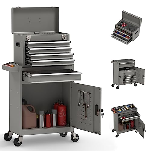 Image of 5-Drawer High Capacity Rolling Tool Chest, Removable Toolbox on Wheels Organizers, Lockable Tool Box Tool Storage Cabine with Drawers and Wheels for Workshop and Warehouse (Grey)