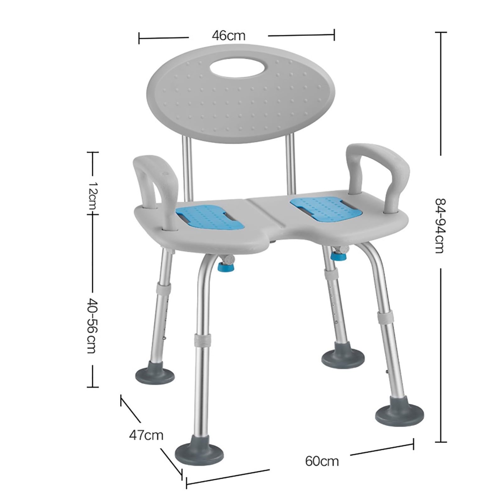 Silla para Ducha Antideslizante, Silla De Ducha para Minusválidos, Taburete De Ducha De Aluminio Regulable En Altura con Respaldo Y Reposabrazos, Asiento De Ducha para Ancianos, 150 Kg
