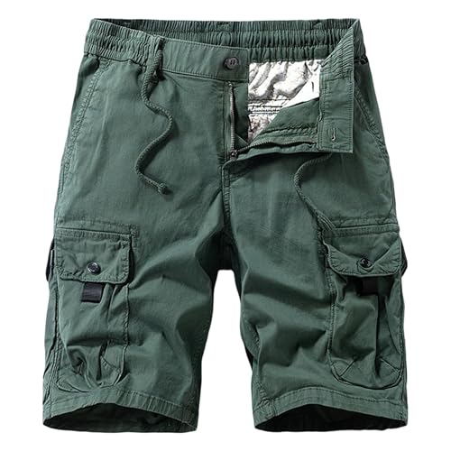 Pantalones cortos cargo de algodón para hombre con cintura elástica en corte regular color verde