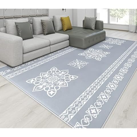 Rugs for Living Room, 4x6 Large Washable Area Rug Soft Indoor Living Room Rug Non Slip Modern Floor Carpet for Bedroom Dining Room Office Kitchen Dorm (Blue Grey, 4 x 6 ft) Cover