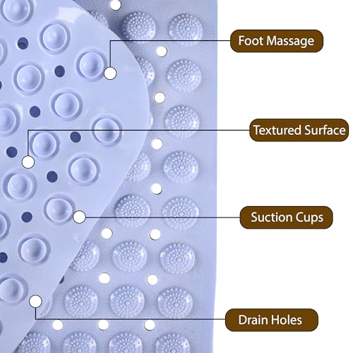 Image of Kuber Industries 2 Pcs PVC Comfy Square Bubble Shower Mat with Suction Cups and Drain Hole | PVC Small Non-Slip Bath Mat for Wash Room & Bath Tub | Sky Blue