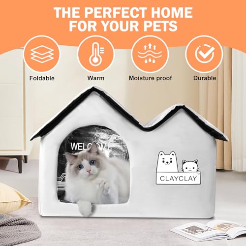 Heated Cat House for Outside Pets in Winter，Winter Shelter for Indoor Outdoor Ferals,Cats & Small Dogs with Heating Pad，Kitty Heated House with Waterproof Suitable for All Seasons(28"D x 17"W x 18"H) — view 2
