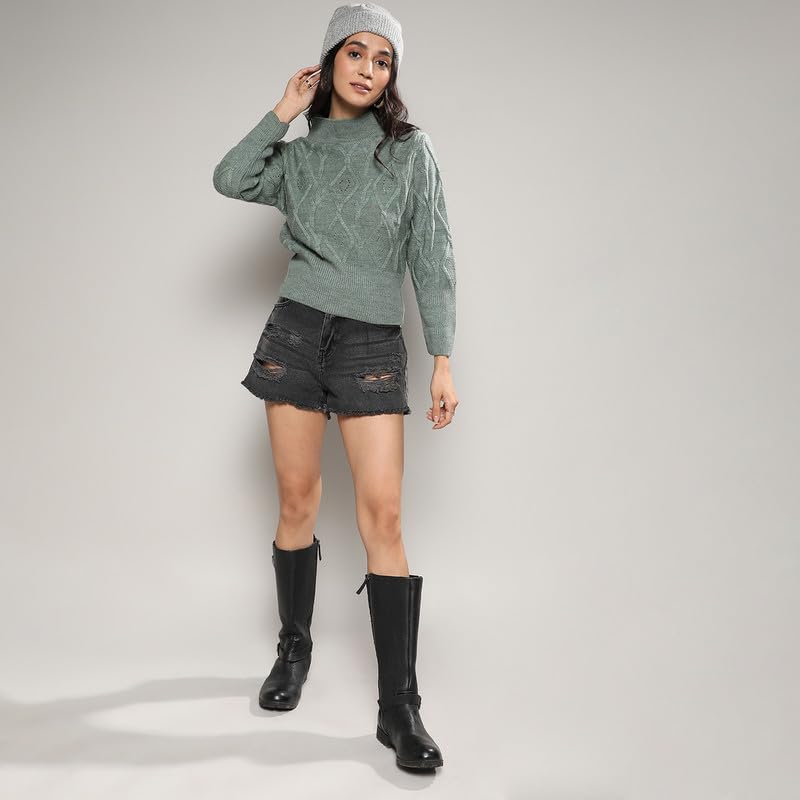 Image of PINACOLADA Women's Solid Ribbed Cropped CardiganFor Casual Wear | V Neck | Long Sleeve | Wool Sweater Crafted with Comfort Fit for Everyday Wear