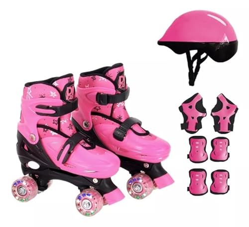 Patins 4 Rodas Ajustáveis com Kit de Proteção Resistente, DM Toys (Rosa, M - 34 a 37) Patins 4 Rodas Ajustáveis com Kit de Proteção Resistente, DM Toys (Rosa, M - 34 a 37)