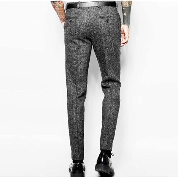 AeoTeokey Herr vintage kostymbyxa fiskbensmönstrad tweed klänningsbyxor tjock ull veckad framsida normal passform