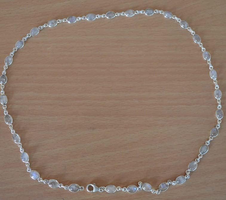 Miniatura 2 de Hermoso collar ovalado del aniversario de la boda de la piedra lunar del arco iris 925 joyería de la piedra preciosa, Plata esterlina, Piedra de luna