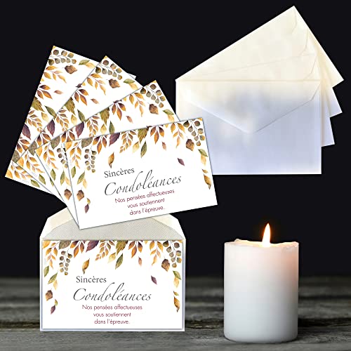 Sincères Condoléances Set of 5 Identical Cards + 5 White Envelopes 9 x 14 cm C5260 Affectionate Thoughts Courage Support Evidence Death Grief Fall Leaves Tree Pouch Made in France - Image 3