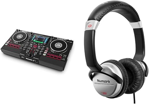 Numark Mixstream Pro+ Standalone DJ Controller, Amazon Music Unlimited Streaming, Mixer & HF125 - Ultra-Portable Professional DJ Headphones with 6 ft Cable, 40 mm Drivers