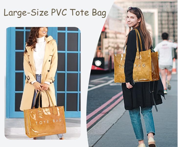 SongKedora PVC Tote Bag for Women Large Work Plastic Tote Purse Letter Print Shoulder Bag Hobo Handbag with Top Handle - Image 2