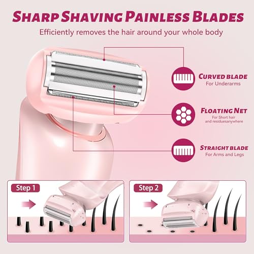 NaTuGi 2 in 1 Electric Shaver for Women Wet Dry Dual Use IPX7 Waterproof with LED Display USB Recharge Dock Dry Use Body Hair Trimmer and Facial Hair Remover for Bikini Underarm Leg Arm Face (Pink) — view 5