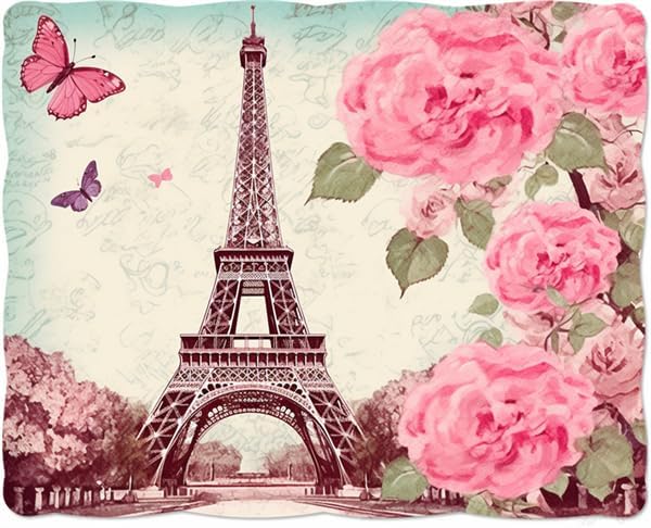Puzzles for Adults 300 Pieces Jigsaw Puzzles France Tower, Butterflies,Pink Flowers Formation Wooden DIY Home Decor Wall Art Game Toy Gift for Dad