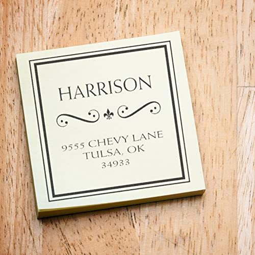 Weiss Fleur De Lis Address Stamper Self Inking, Square Address Stamp, Simple Design, Envelope Stamp, Square Design, 1-5/8" Imprint Size, Press And Print Stamping, Custom Made #TOP5