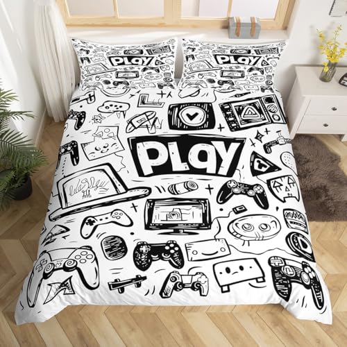 Homewish Housse de Couette Ado Garcon Gaming, Parure de Lit 140x200 Enfant Gamer Chambre Gaming, Sets de Housses de Couettes Jeux Vidéo Manette de Jeu, Couvre Lit...