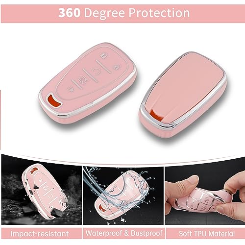 Image of Pangpai Pink Key Fob Cover for Chevy, Soft TPU Key Case Protection with Bling Keychain Fit for Chevrolet Equinox Malibu Camaro Traverse