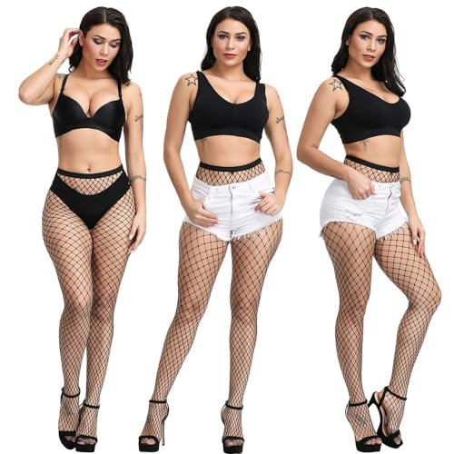 Image of Fishnet Stockings For Women High Waisted Fishnet Tights Sexy Wide Mesh Fishnet Stockings