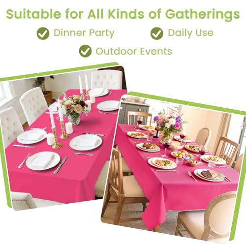 Image of Mulbozy Hot Pink Plastic Table Cloth Disposable 4 Pack, 54 x 108 Inch Tablecloths Rectangle, Dark Pink Plastic Table Cover for Party Decor