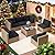LHBcraft 7 Piece Patio Furniture Set, Outdoor Furniture Patio Sectional Sofa Set, All Weather PE Rattan Outdoor with Black Cushion and Glass Table