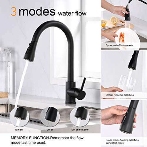 Sink Faucet, Black Kitchen Faucet with Pull Down Sprayer VFauosit Commercial Stainless Steel Laundry Single Handle Pull Out Kitchen Faucets Matte Black, Grifo para Fregaderos de Cocina