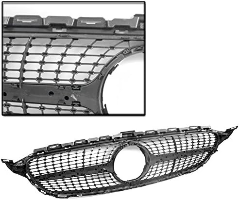 Diamond Style Front Upper Hood Grille Black/Chrome Trim Compatible with 2015-2016 C-Class W205