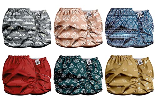 Image of Mama Koala Cloth Diapers for Babies with AWJ Lining, 6 Pack with 6 Natural Cloth Diaper Inserts - Reusable and Washable Pocket Diapers(Classic Neutrals)
