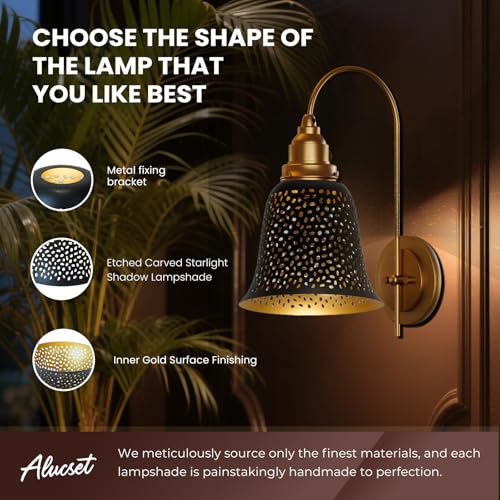Image of pendant light shade, Metal Lampshade Etched Raindrop (Outer Black Inner Gold) Mini with 1-5 /8 inch Fitter Height 5.12 Inch Bottom Size:5.9inch for Wall Lamp or ceiling fan light covers