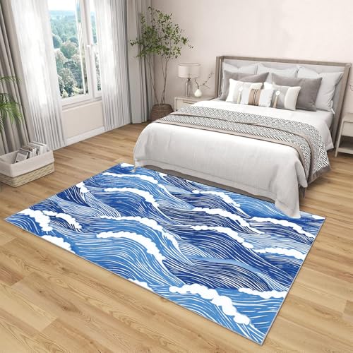 Tapis de chambre ukiyo-e indigo pour bureau calme - 4