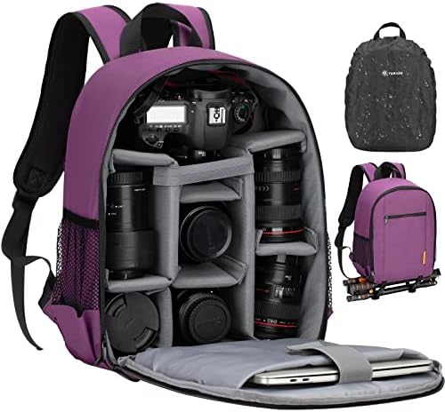 TARION Camera Bag Professional Camera Backpack Case with Laptop Compartment Waterproof Rain Cover for DSLR SLR Mirrorless Camera Lens Tripod Photography Backpack for Women Men Photographer Purple TB-S