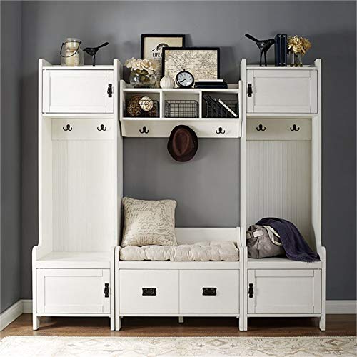 Crosley Furniture Kf60006Wh Fremont Entryway Kit With 2 Towers, Shelf, And Storage Bench, Distressed White #TOP5