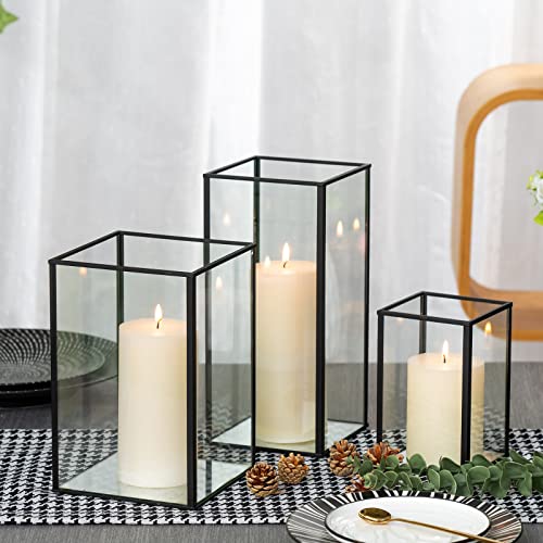 Ytwmzzz YT-FD-BLACK-SMALL-3PCS Hurricane Candle Holder Set Of 3Pcs, Black Metal Frame And Clear Glass Table Hurricane Candleholders thumb #4