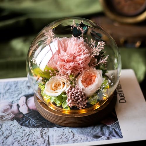 プリザーブドフラワー プレゼント 枯れない花 ガラスドーム 贈り物 女 性 母の日 フラワー 誕生日 記念日 バラ カーネーション ギフト (（ピンクピーチ色）カーネーション)のサムネイル