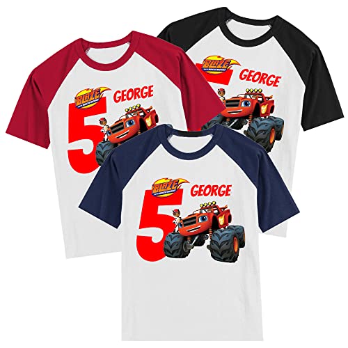 Personalized Monster Truck Birthday Shirt | Blaze | Personalized with Name and Age | Monster Truck | Unisex Short Sleeve Raglan T-Shirt4