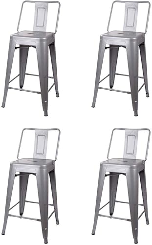 Miniatura 49 de GIA Taburete de metal con respaldo medio de 24 pulgadas de altura de mostrador con asiento de madera oscura, 1 paquete, color negro Negro -,Blanco