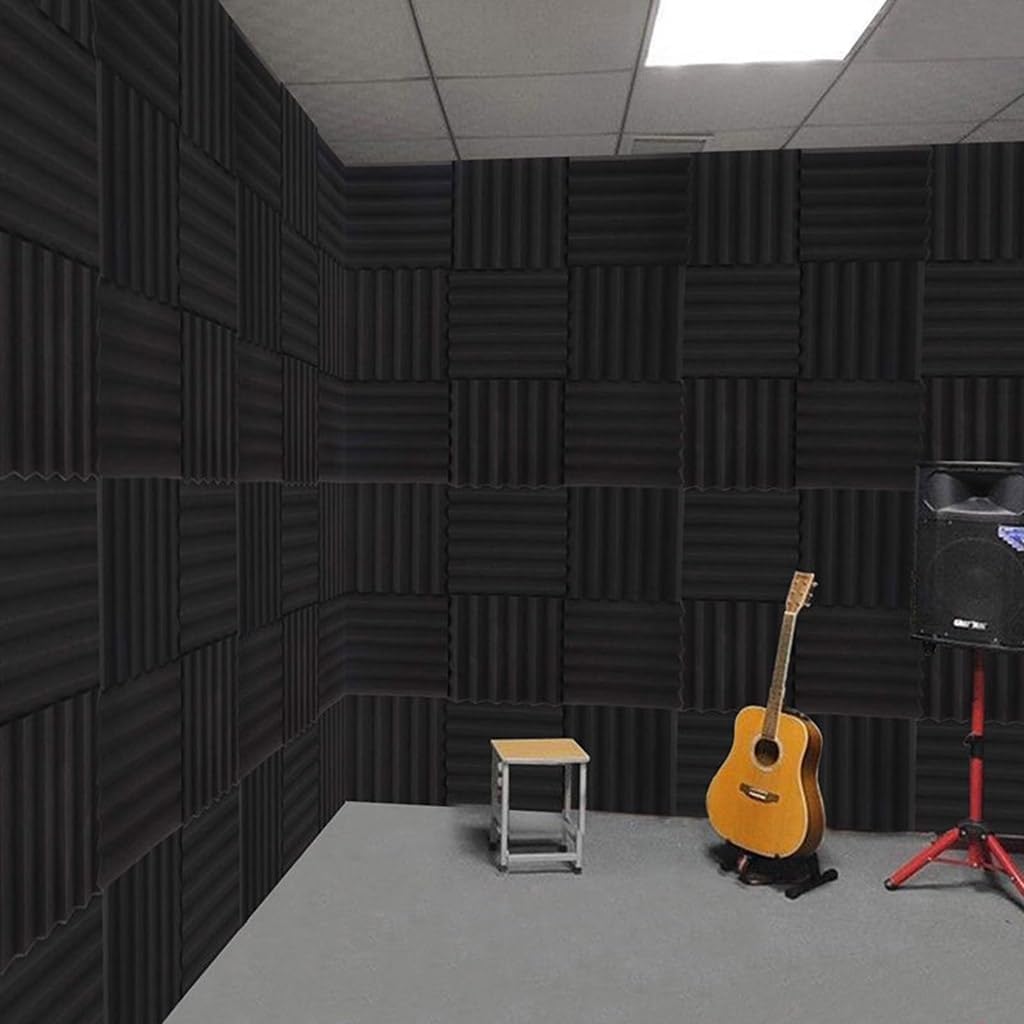 Paneles de espuma acústica, azulejos de pared autoadhesivos para insonorización, paneles de cuña resistentes al fuego de alta densidad, paquete de 12 unidades para absorción de sonido de estudio