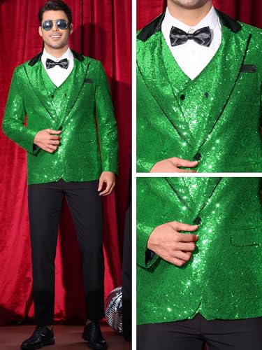 Lars Amadeus Sequin Blazer for Men's Peak Lapel Disco Prom Wedding Party Shiny Suit Jacket Tuxedo4