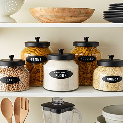 Talented Kitchen 158 Pieces Chalkboard Pantry Labels for Food Containers, Preprinted White All Caps on Black Stickers for Jars, Kitchen Canisters (Water Resistant)