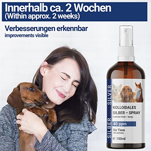 BMUT 1x 100ml Kolloidales Silberspray für Haustiere – Hund, Katze, Pferd – Wundspray – Gegen Juckreiz– Milben – 40 ppm