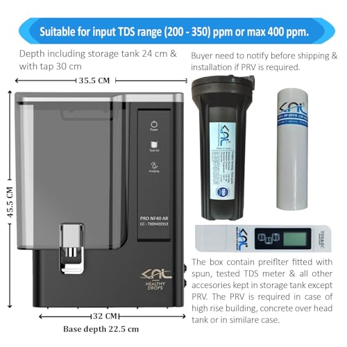 Image of KNL PRO NF40 AR, SS 304 UV, Nano filtration + pH regulator, for input TDS 200-350 ppm, Reduces TDS (40-50)%, water recovery 45%, water purifier, no TDS controller, 10 ltr storage + TDS controller