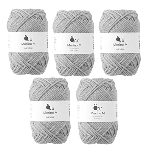 原ウール knitworm 毛糸 5玉セット メリノ M 並太 40g  ウール 日本製 12.グレー