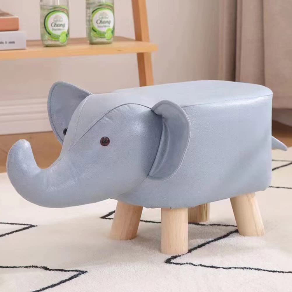 Reposapiés en Forma de Elefante, Taburete Acolchado con Estructura de Madera antiarañazos y Revestimiento de Piel sintética, puf, diseño Creativo, cómodo y Resistente, 22 x 30 x 28 cm (Azul)