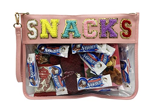 Image of HAIBOLAN Monogram Clear Stadium Purse Bag Chenille Letter Travel Patch Pouch Snack Makeup Wristlet