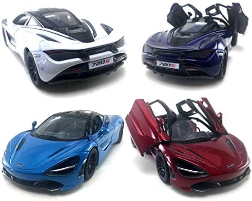 HCK Set of 4 2017 Mc Laren 720S - Pull Back Toy Sports Cars 1:36 Scale (Red/Indigo/White/Blue)