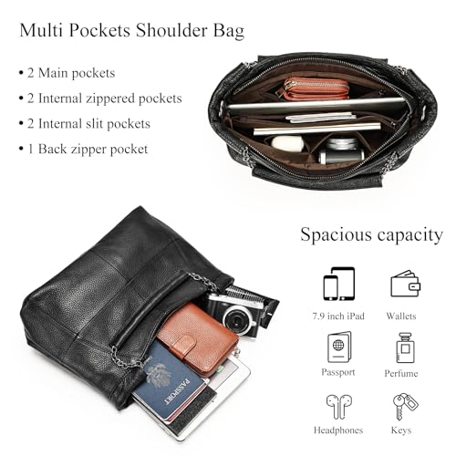 Bolso tote mediano de cuero genuino para mujer miniatura 5