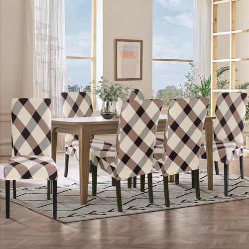 Image of SearchI Dining Room Chair Covers Slipcovers Set of 6,Spandex Super Fit Stretch Removable Washable Kitchen Parsons Chair Covers Protector for Dining Room,Hotel,Ceremony (Lattice)