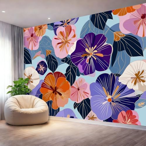 Papel Tapiz Fotográfico Plantas Tropicales Flores Hojas Papel Pintado Murales Póster Vistoso Fotográfico Para Dormitorio Salón Tv Pared 250 x 175 cm